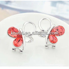 Latest fashion earrings red crystal butterfly earring jewelry making white gold cuff earring